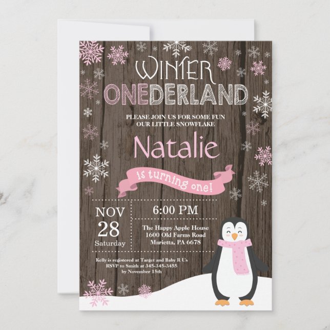 Rustic Winter Onederland 1st Birthday Invitation (Front)