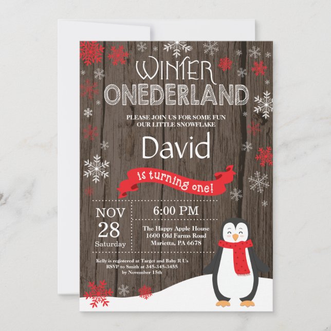 Rustic Winter Onederland 1st Birthday Invitation (Front)