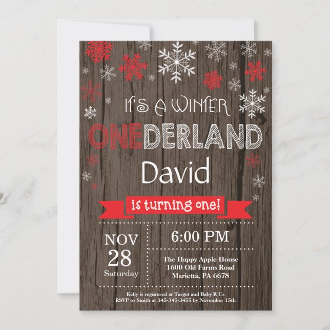 Rustic Winter Onederland 1st Birthday Invitation (Front)
