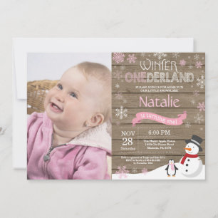 Rustic Winter Onederland 1st Birthday Invitation