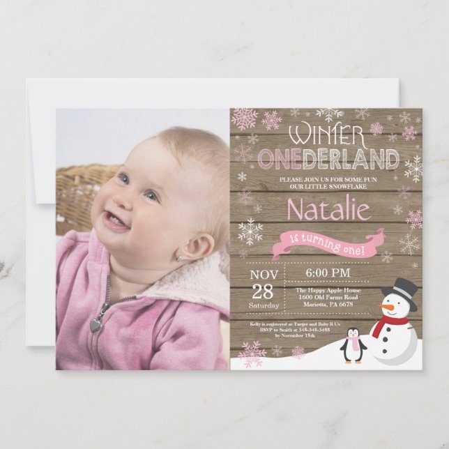 Rustic Winter Onederland 1st Birthday Invitation (Front)
