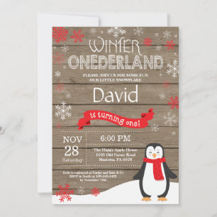 Rustic Winter Onederland 1st Birthday Invitation