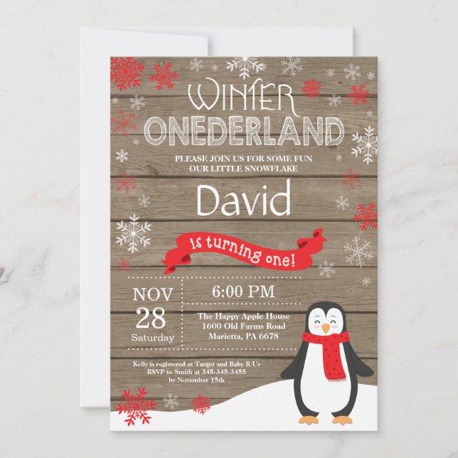 Rustic Winter Onederland 1st Birthday Invitation (Front)
