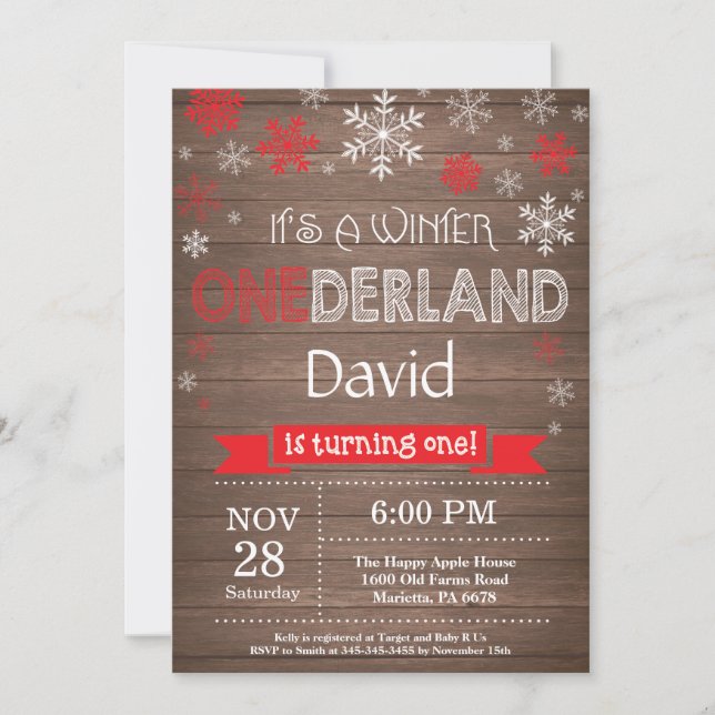 Rustic Winter Onederland 1st Birthday Invitation (Front)