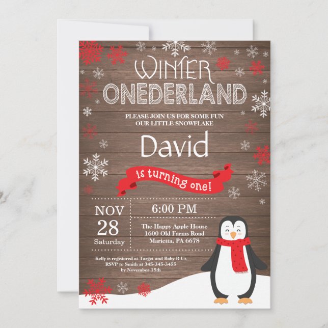Rustic Winter Onederland 1st Birthday Invitation (Front)