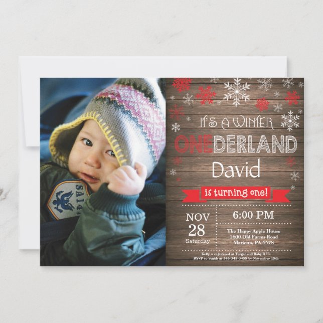 Rustic Winter Onederland 1st Birthday Invitation (Front)