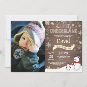 Rustic Winter Onederland 1st Birthday Invitation