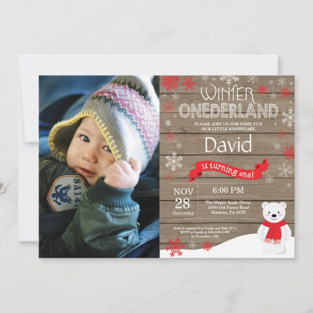 Rustic Winter Onederland 1st Birthday Invitation (Front)