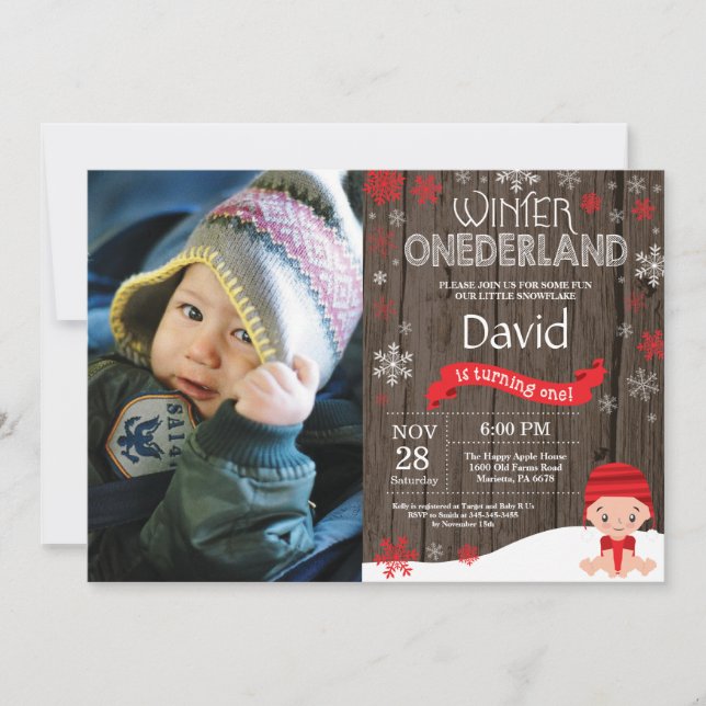 Rustic Winter Onederland 1st Birthday Invitation (Front)