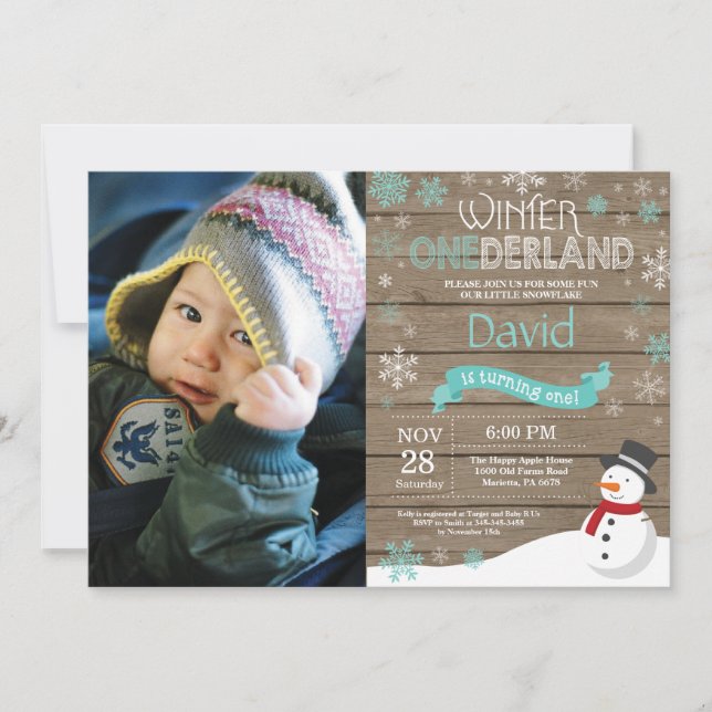Rustic Winter Onederland 1st Birthday Invitation (Front)