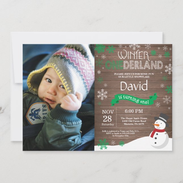 Rustic Winter Onederland 1st Birthday Invitation (Front)