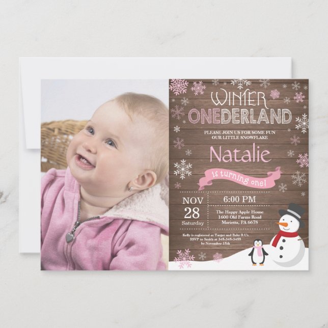 Rustic Winter Onederland 1st Birthday Invitation (Front)