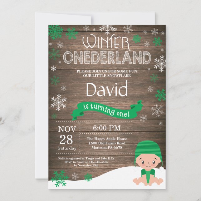 Rustic Winter Onederland 1st Birthday Invitation (Front)