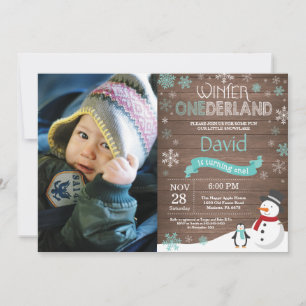 Rustic Winter Onederland 1st Birthday Invitation