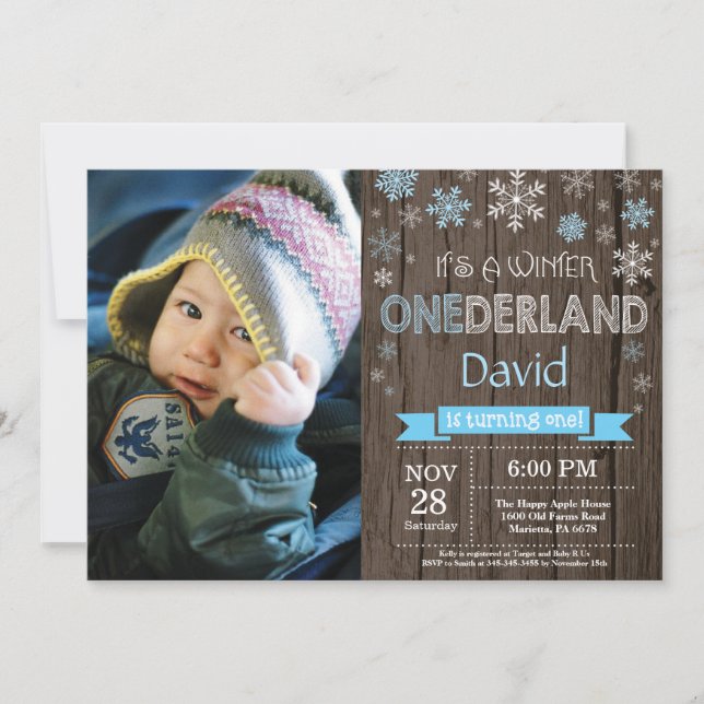 Rustic Winter Onederland 1st Birthday Invitation (Front)