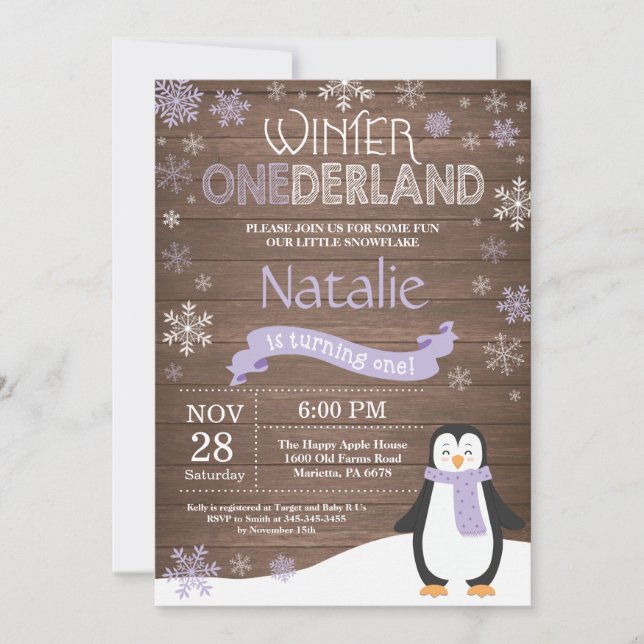 Rustic Winter Onederland 1st Birthday Invitation (Front)