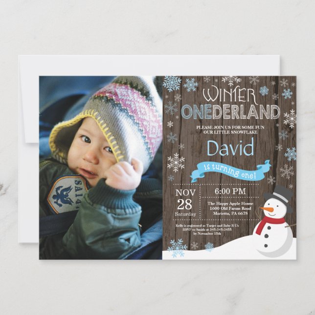 Rustic Winter Onederland 1st Birthday Invitation (Front)