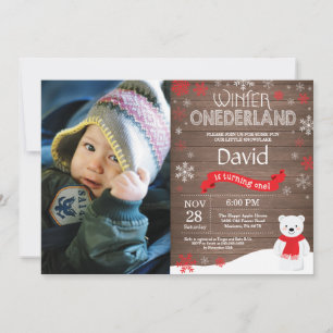 Rustic Winter Onederland 1st Birthday Invitation