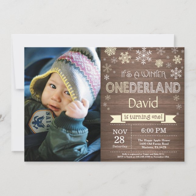 Rustic Winter Onederland 1st Birthday Invitation (Front)