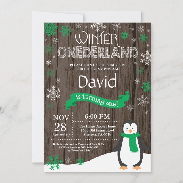 Rustic Winter Onederland 1st Birthday Invitation (Front)