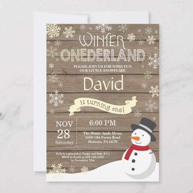 Rustic Winter Onederland 1st Birthday Invitation (Front)