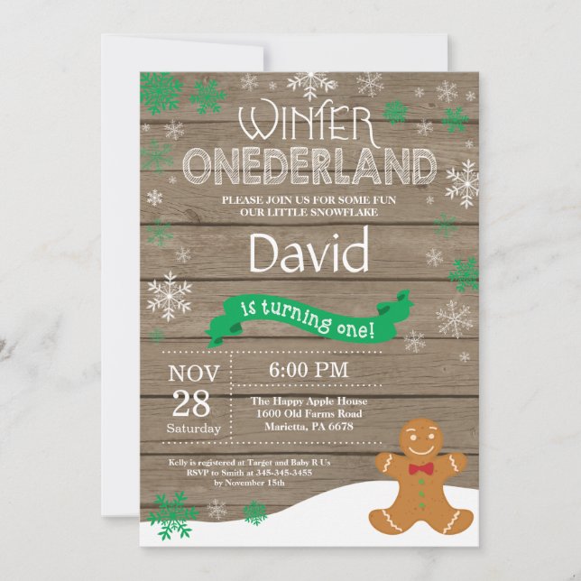 Rustic Winter Onederland 1st Birthday Invitation (Front)