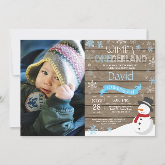 Rustic Winter Onederland 1st Birthday Invitation (Front)