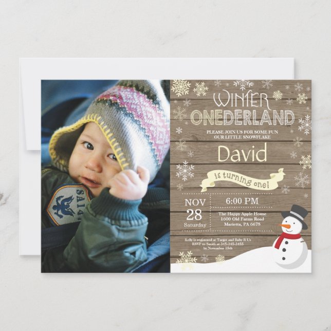 Rustic Winter Onederland 1st Birthday Invitation (Front)