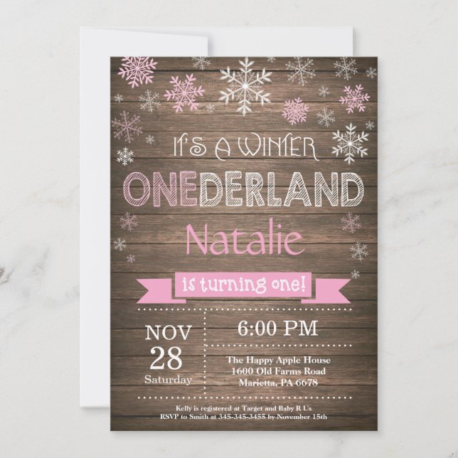 Rustic Winter Onederland 1st Birthday Invitation (Front)