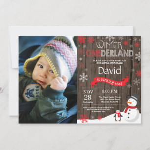 Rustic Winter Onederland 1st Birthday Invitation