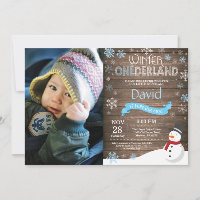 Rustic Winter Onederland 1st Birthday Invitation (Front)
