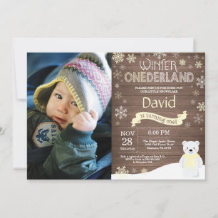 Rustic Winter Onederland 1st Birthday Invitation