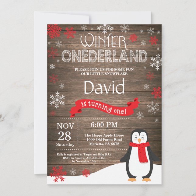 Rustic Winter Onederland 1st Birthday Invitation (Front)