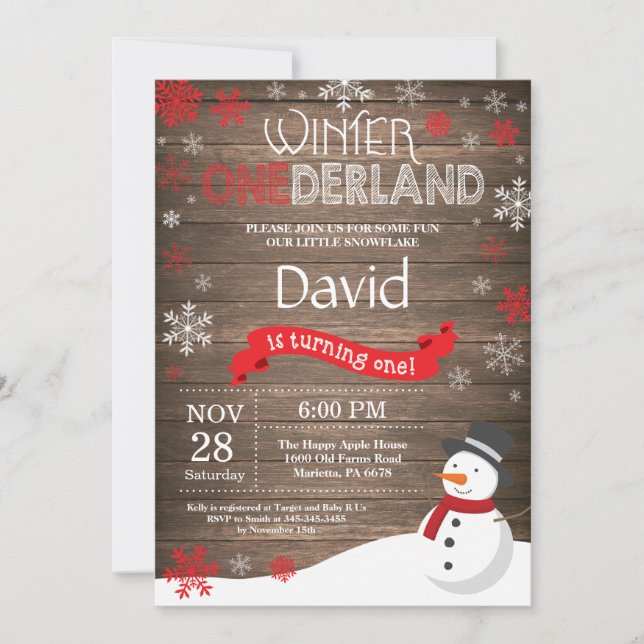 Rustic Winter Onederland 1st Birthday Invitation (Front)