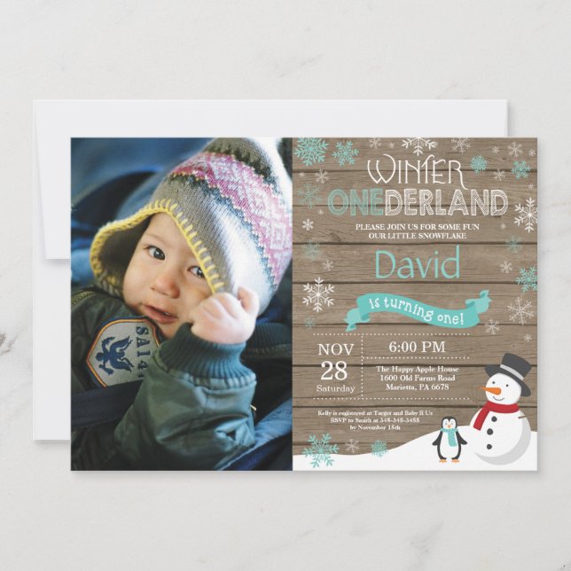 Rustic Winter Onederland 1st Birthday Invitation (Front)
