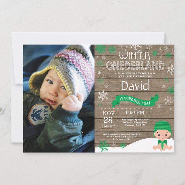 Rustic Winter Onederland 1st Birthday Invitation (Front)