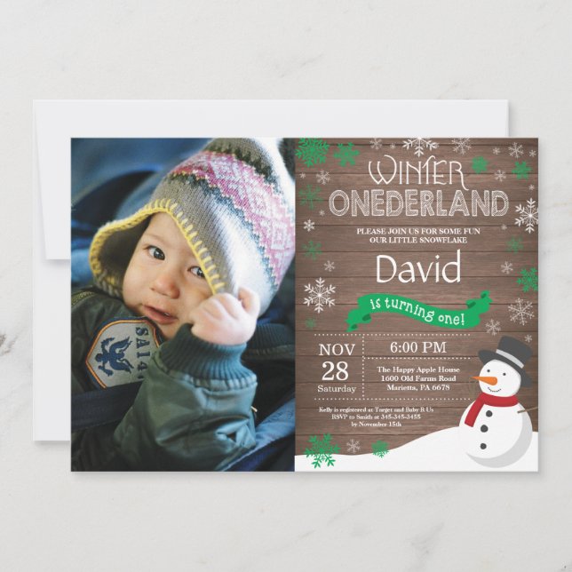 Rustic Winter Onederland 1st Birthday Invitation (Front)
