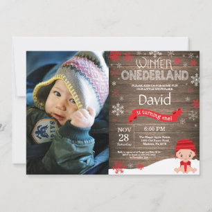 Rustic Winter Onederland 1st Birthday Invitation