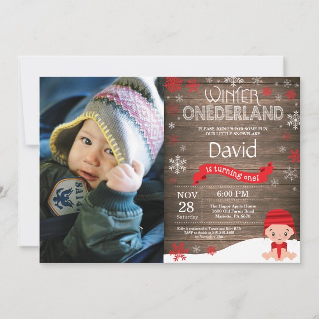 Rustic Winter Onederland 1st Birthday Invitation (Front)