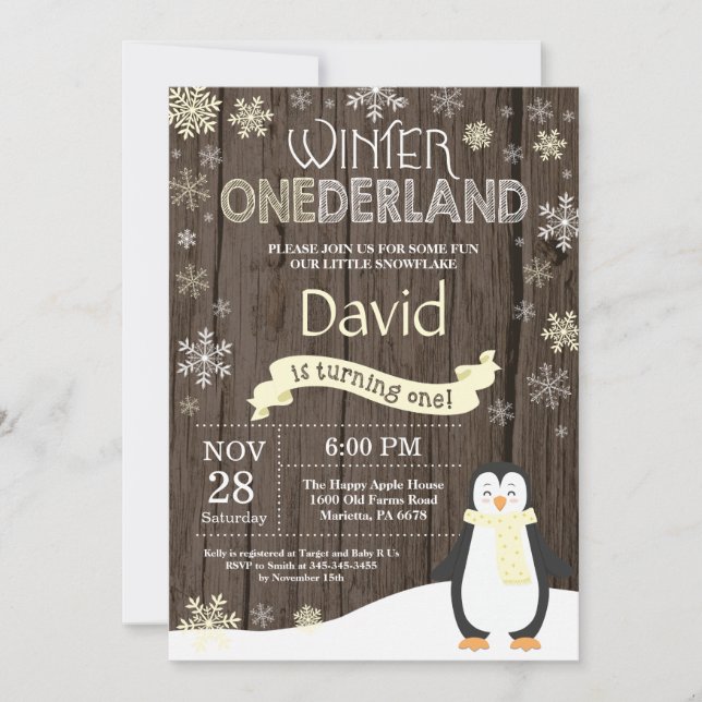 Rustic Winter Onederland 1st Birthday Invitation (Front)