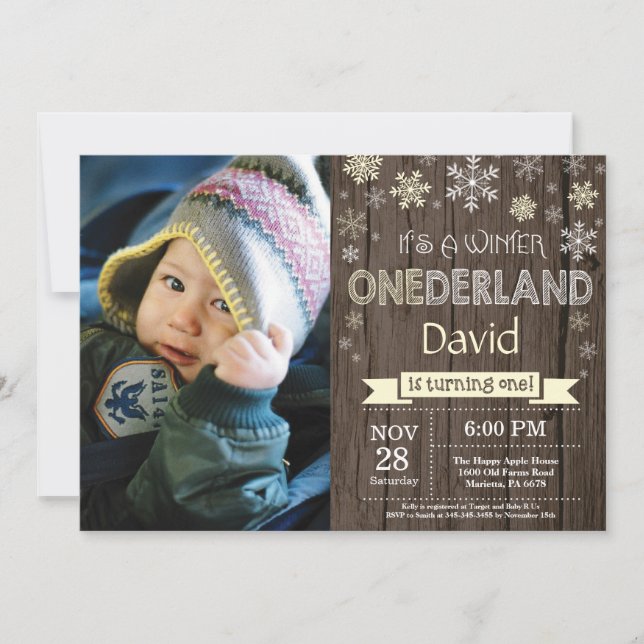 Rustic Winter Onederland 1st Birthday Invitation (Front)
