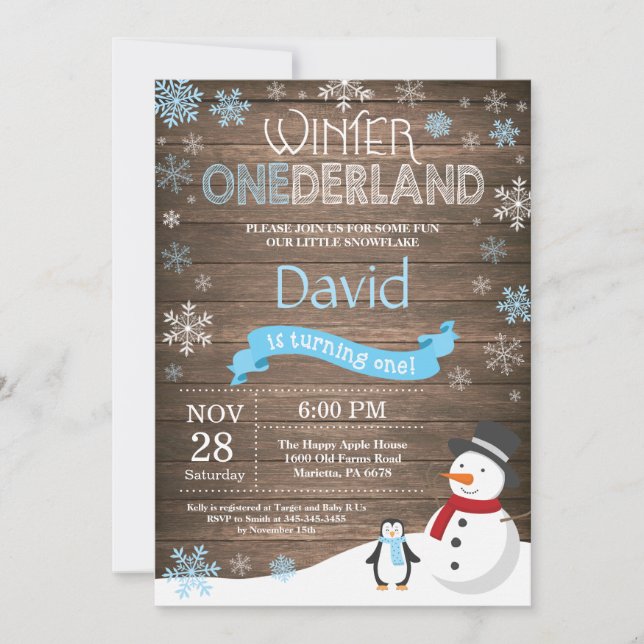 Rustic Winter Onederland 1st Birthday Invitation (Front)