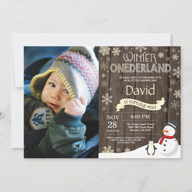 Rustic Winter Onederland 1st Birthday Invitation (Front)