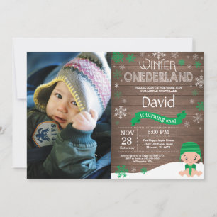 Rustic Winter Onederland 1st Birthday Invitation