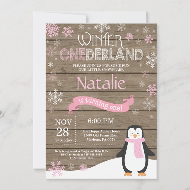 Rustic Winter Onederland 1st Birthday Invitation (Front)