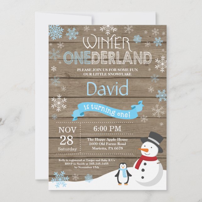 Rustic Winter Onederland 1st Birthday Invitation (Front)