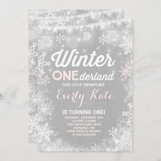 Rustic Winter ONEderland Birthday Invitation (Front/Back)