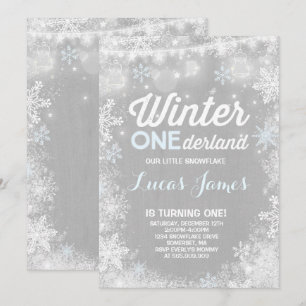 Rustic Winter ONEderland Birthday Invitation Blue