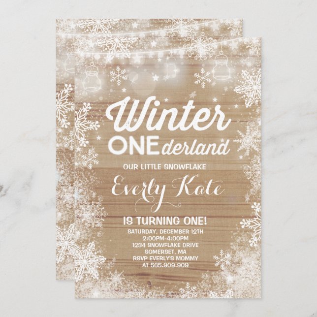 Rustic Winter ONEderland Birthday Invitation White (Front/Back)