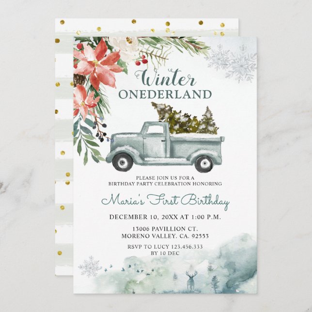 Rustic Winter ONEderland Birthday Party Invitation (Front/Back)
